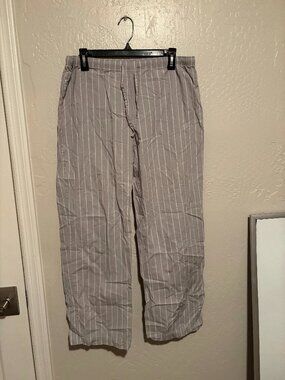 Gap Body 100% Cotton Grey Striped Poplin Pajama Pants Size Medium